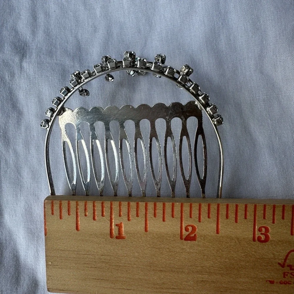 Tiara Crown Hair Clip Rhinestones Silver Tone Weeding Princess‎ Party